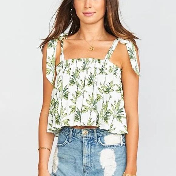 Show Me Your Mumu Poppy Swing Crop Top in Green Palm Print | Size Small NWT - Picture 1 of 6